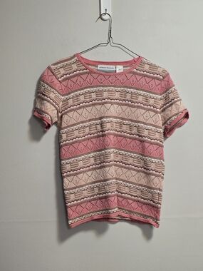 Vintage Alfred Dunner Pink Patterned Knit Short Sleeve Top